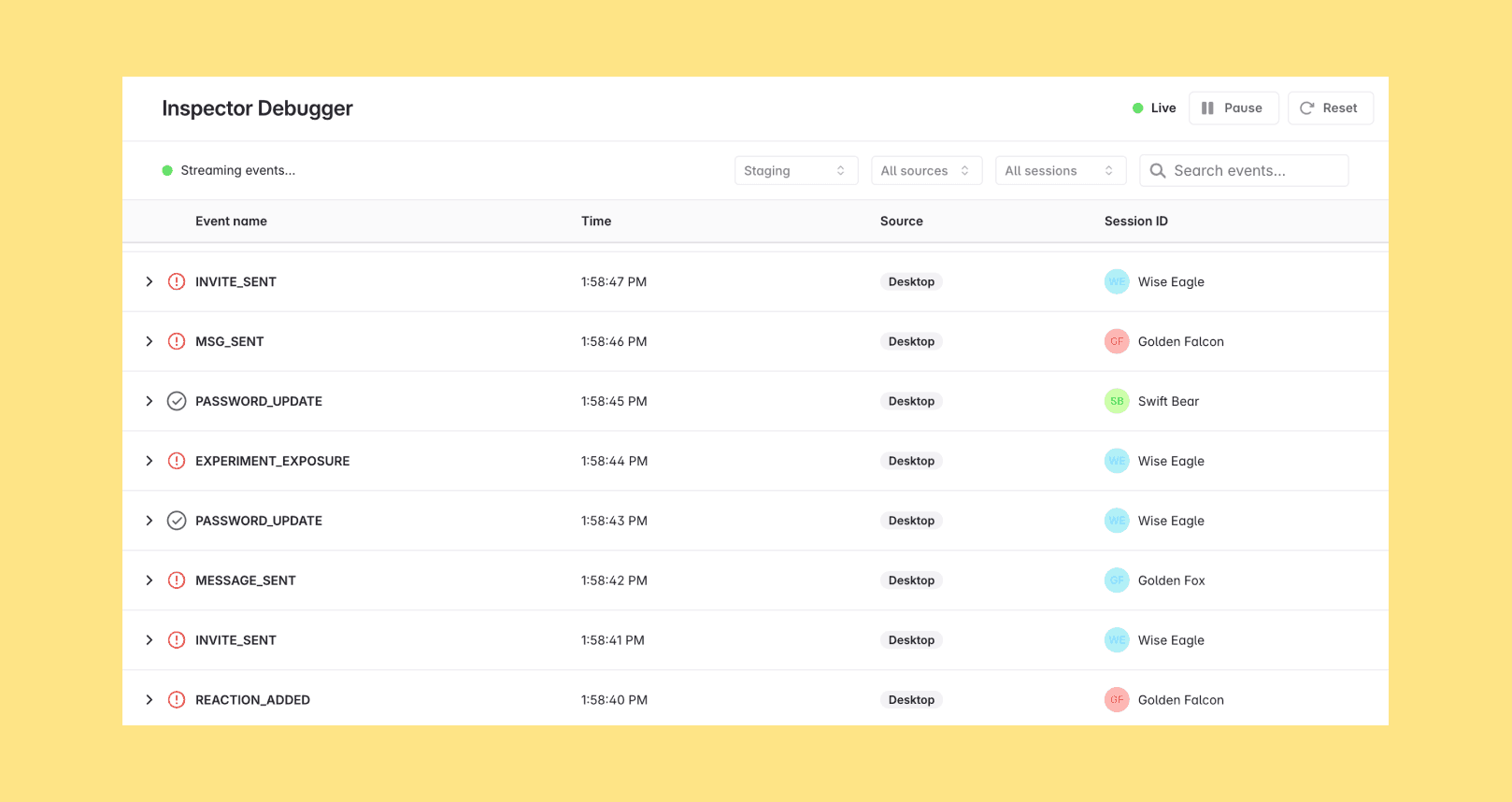 Inspector Debugger event stream